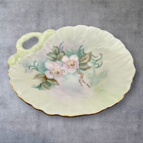 Vtg Hand Painted Porcelain Trinket Dish Pink Plum Blossoms Gold Rim M. Brown - Picture 9 of 9